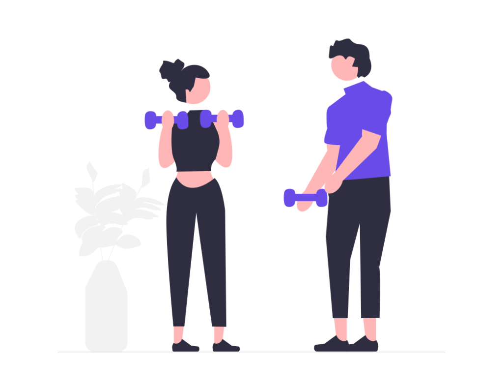 ilustração de um casal treinando em uma academia